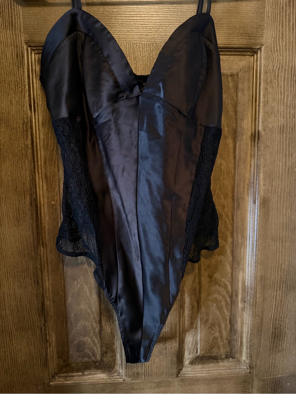 Guess Black Satin Lace Bodysuit - Women Intimates & Sleepwear